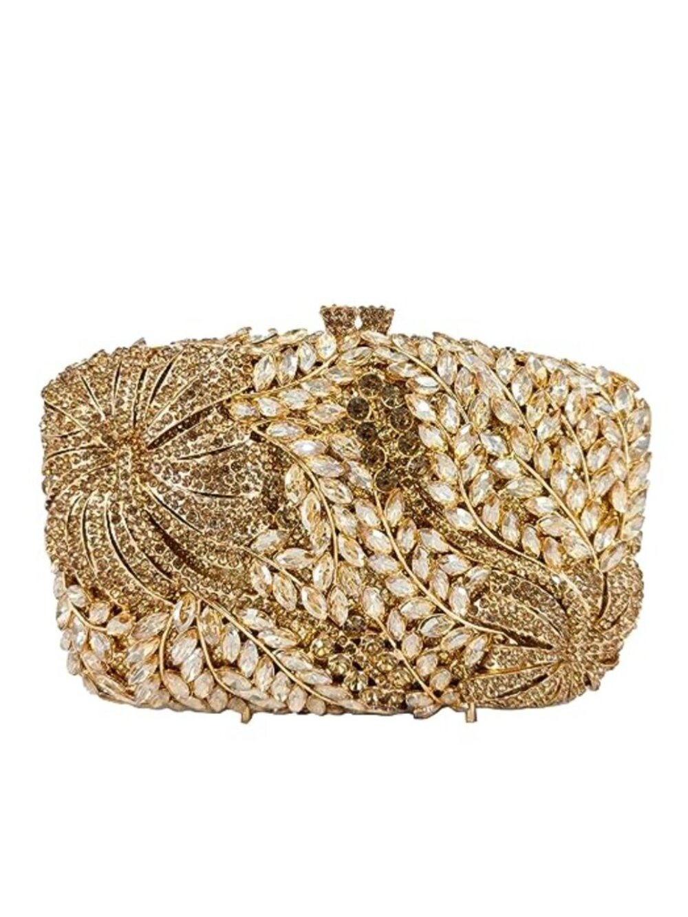 Crystal Floral Clutch Evening Bag with Metal Frame and Chain Strap